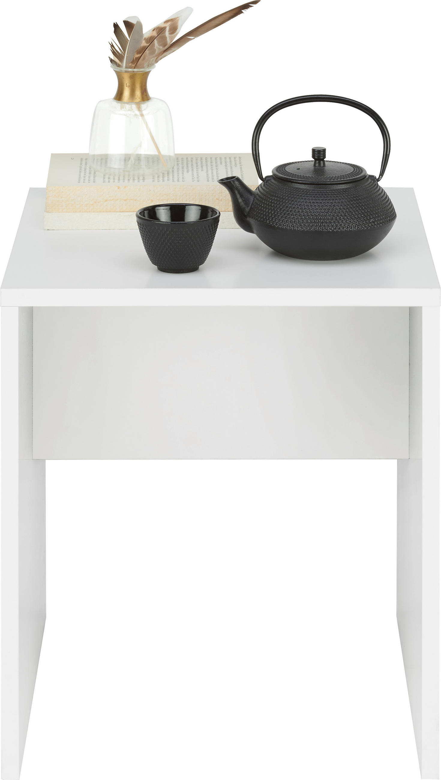TABURET in material pe bază de lemn alb  - alb, Basics, plastic/material pe bază de lemn (40/45/40cm) - Hom`in