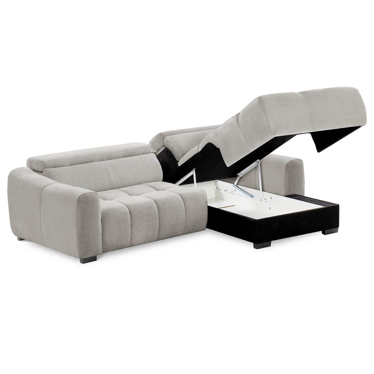 ECKSOFA  Webstoff Greige  - Greige/Schwarz, Design, Kunststoff/Textil (274/177cm) - Livetastic