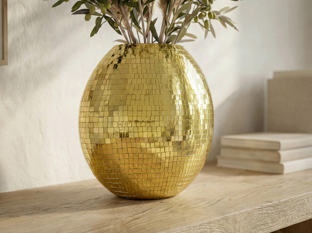 VASE 35 cm  - Goldfarben, Design, Metall (40/10/35cm) - Livetastic