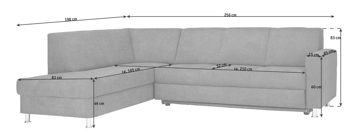 ECKSOFA Grau Flachgewebe  - Chromfarben/Grau, Design, Kunststoff/Textil (198/256cm) - Xora