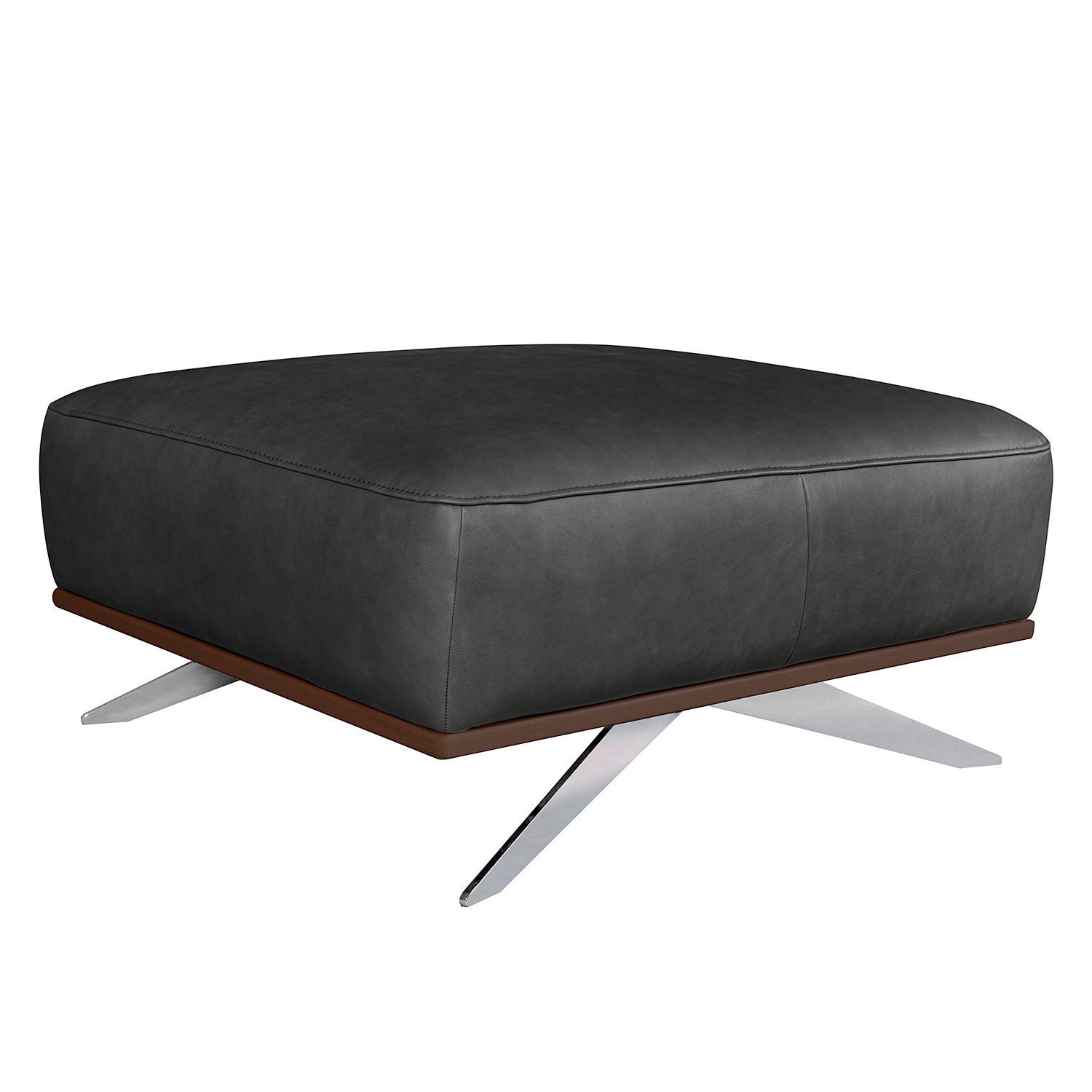 HOCKER Echtleder Schwarz  - Chromfarben/Schwarz, Design, Leder/Metall (95/46/80cm) - Livetastic