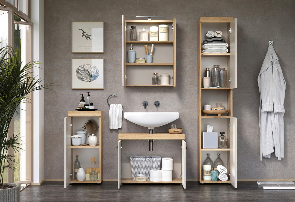 KOUPELNA barvy dubu, kašmírová  - černá/barvy dubu, Trend, kompozitní dřevo/plast (164cm) - MID.YOU