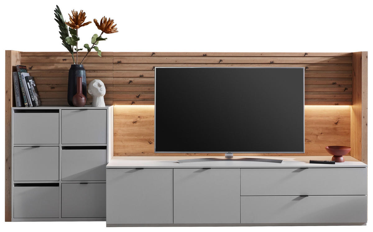WOHNWAND  in Hellgrau, Eiche Artisan 293/138/50 cm  - Anthrazit/Hellgrau, Design, Holzwerkstoff/Kunststoff (293/138/50cm) - Stylife