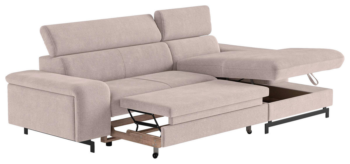 ECKSOFA in Chenille Creme  - Blau/Creme, Textil/Metall (267/165cm) - MID.YOU