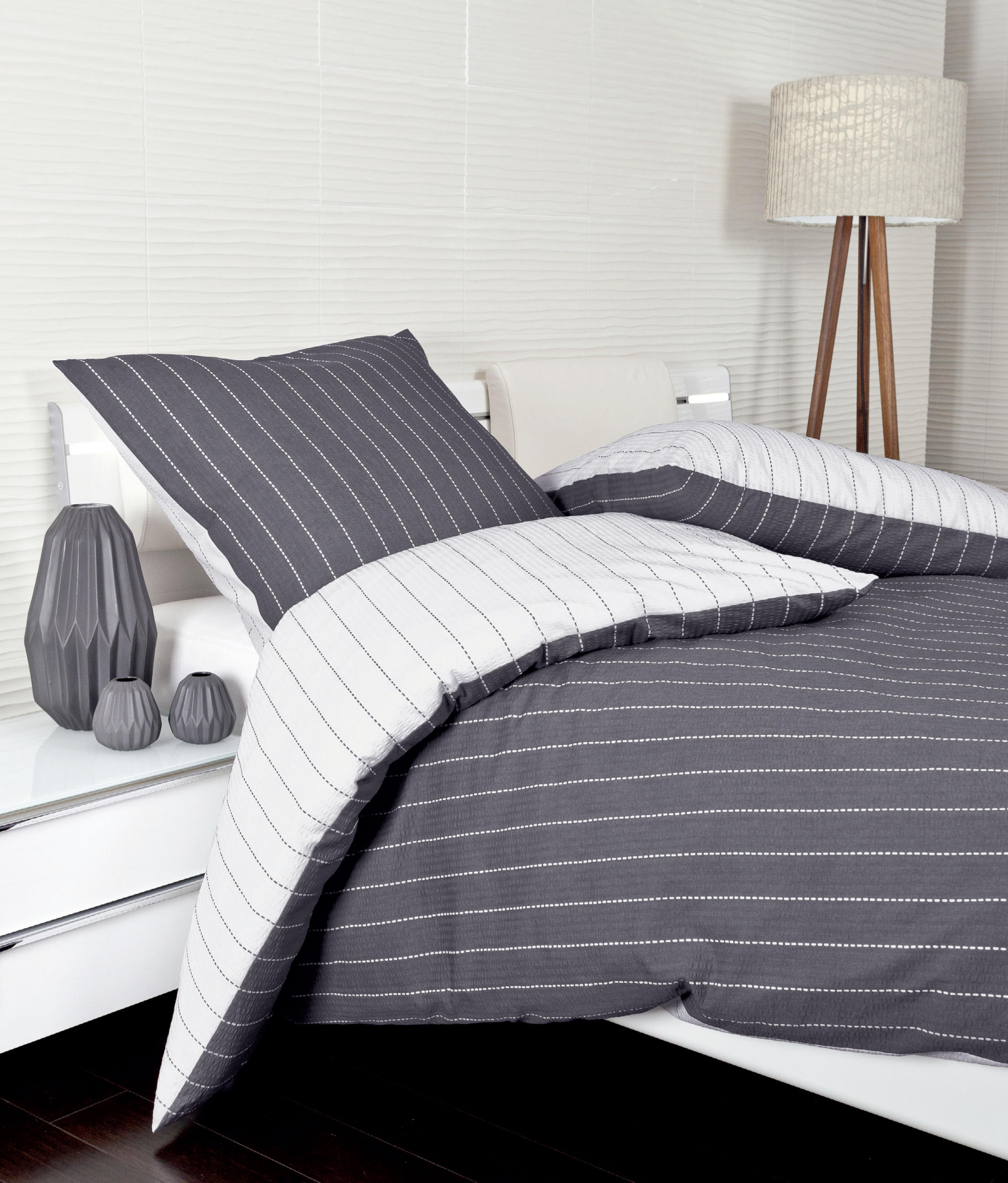 WENDEBETTWÄSCHE TANGO Seersucker 240/220 cm  - Titanfarben, Basics, Textil (240/220cm) - Janine
