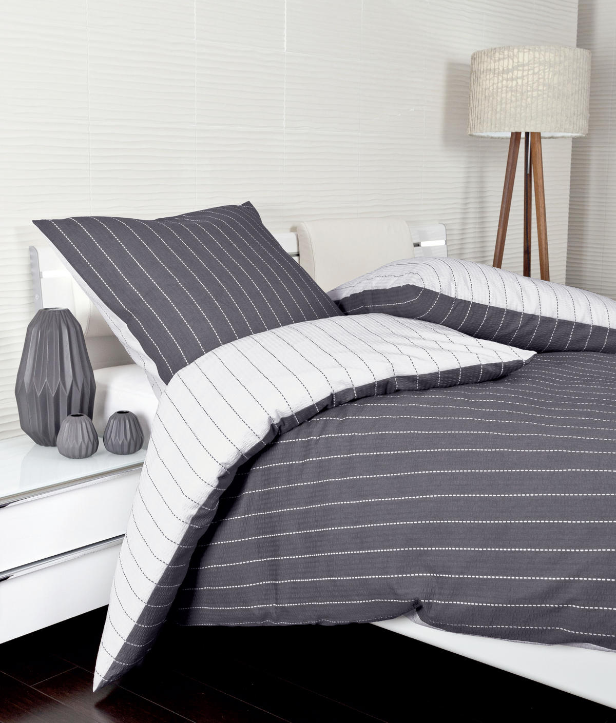 WENDEBETTWÄSCHE TANGO Seersucker 135/200 cm  - Titanfarben, KONVENTIONELL, Textil (135/200cm) - Janine