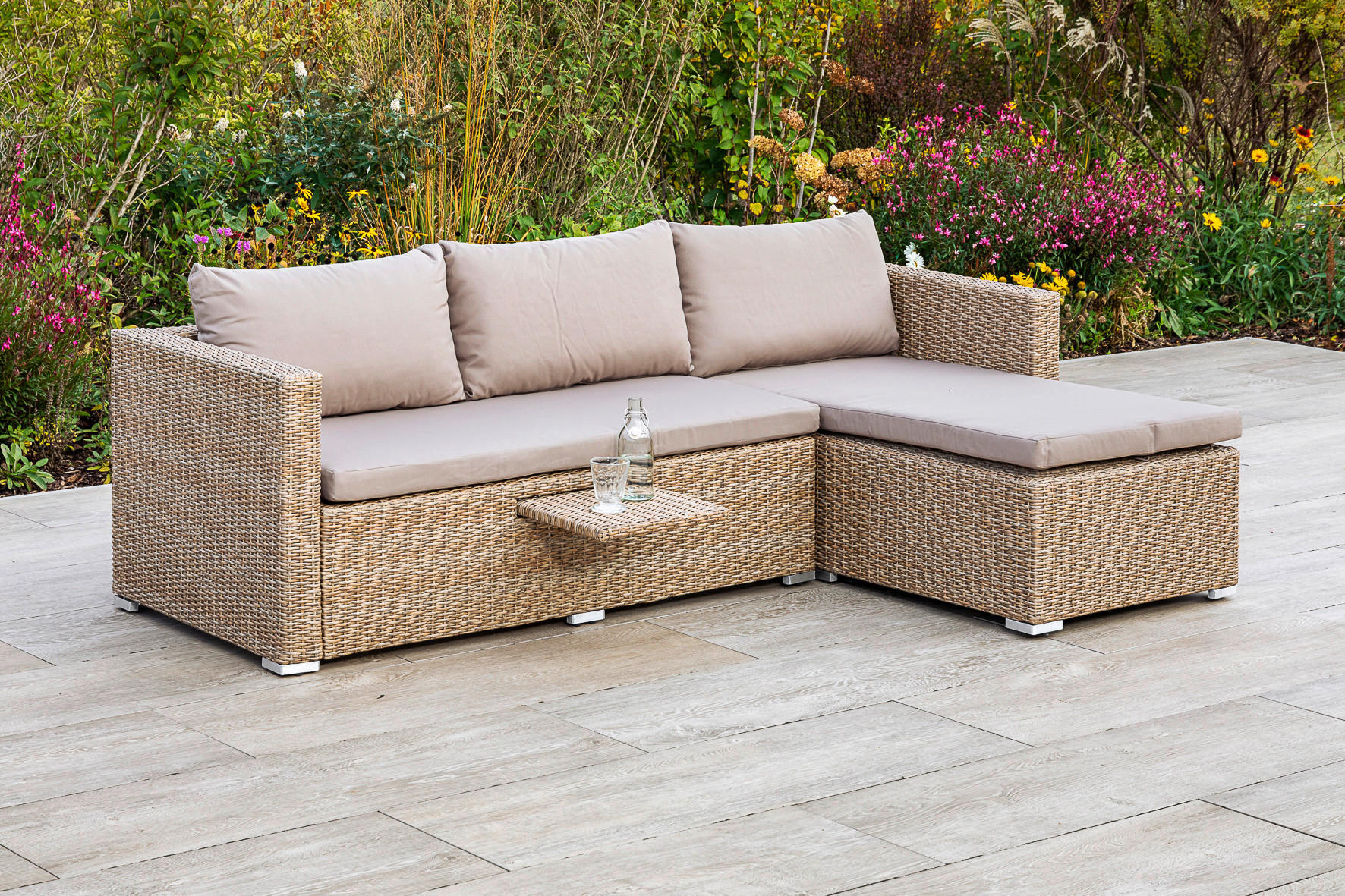 LOUNGEGARNITUR 215/140 cm Stahl  - Naturfarben, MODERN, Kunststoff/Metall (215/140cm) - Gardenson