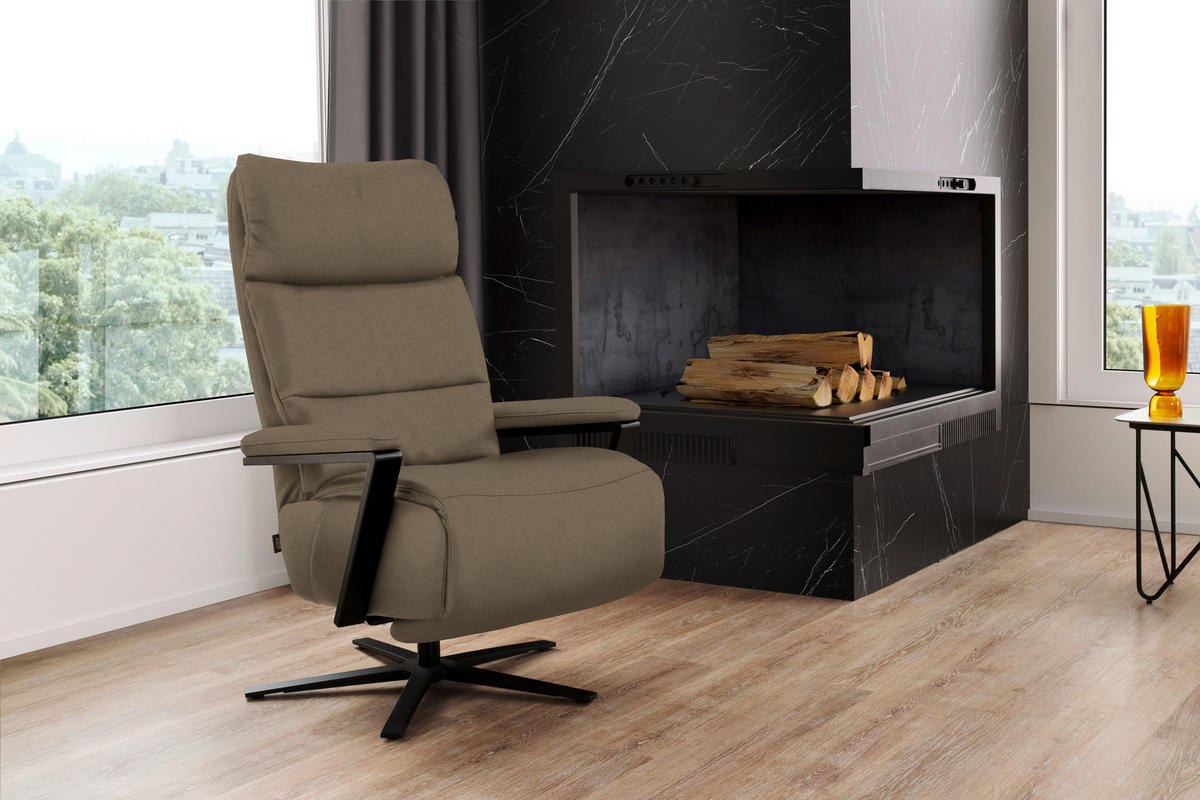 FERNSEHSESSEL  mit Relaxfunktion Echtleder Hellbraun  - Hellbraun/Schwarz, Design, Leder/Metall (74/111/85cm) - Schöner Wohnen