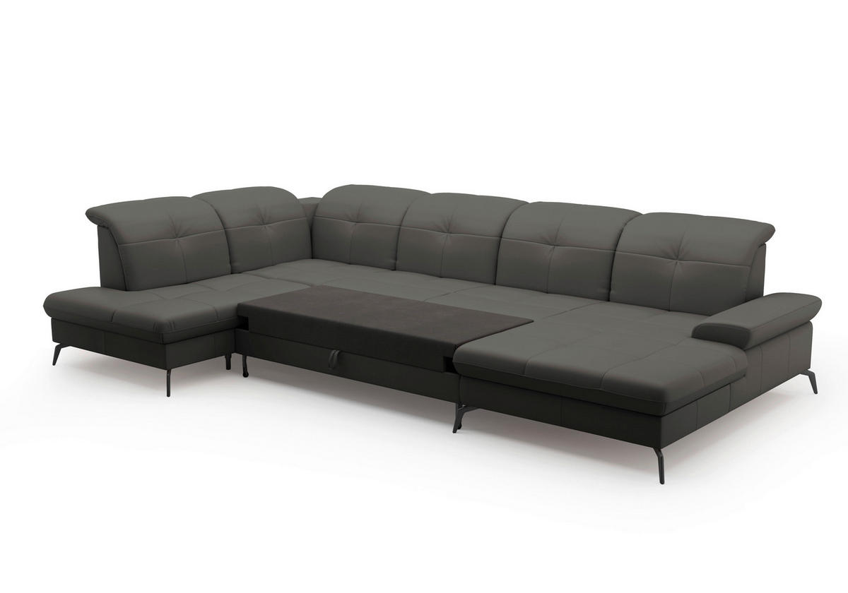 WOHNLANDSCHAFT in Vliesstoff Kombination Echtleder/Stoff Anthrazit  - Anthrazit/Schwarz, KONVENTIONELL, Leder/Textil (231/357/185cm) - Sit & More