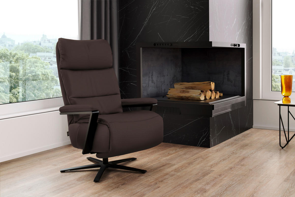 FERNSEHSESSEL  mit Relaxfunktion Echtleder Dunkelbraun  - Dunkelbraun/Schwarz, Design, Leder/Metall (74/111/85cm) - Schöner Wohnen