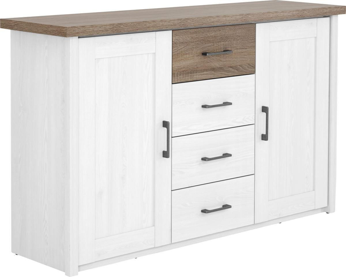 ŠIROKÁ KOMODA, bílá, barvy dubu, 150/90/42 cm - bílá/barvy dubu, Lifestyle, kov/kompozitní dřevo (150/90/42cm) - Carryhome