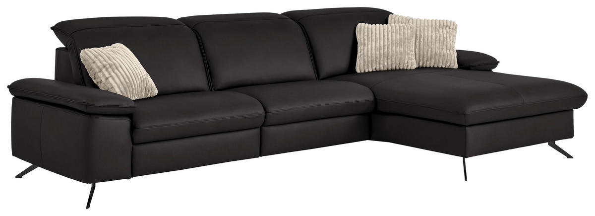 ECKSOFA  Echtleder Schwarzbraun  - Schwarzbraun/Schwarz, Design, Leder/Metall (307/169cm) - Beldomo Premium