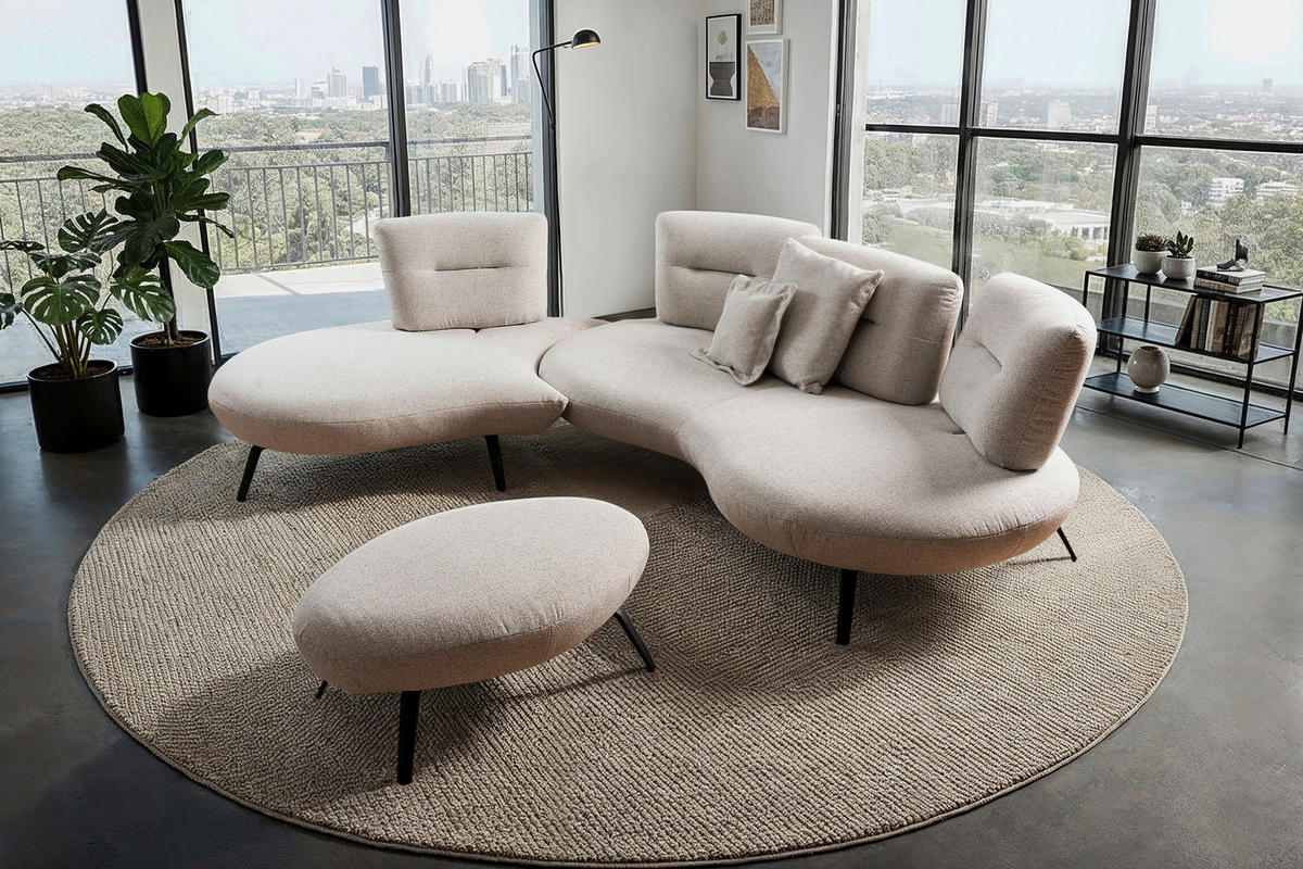 BIGSOFA Flachgewebe Beige  - Beige/Schwarz, Design, Textil/Metall (456/93/138cm) - Moderano