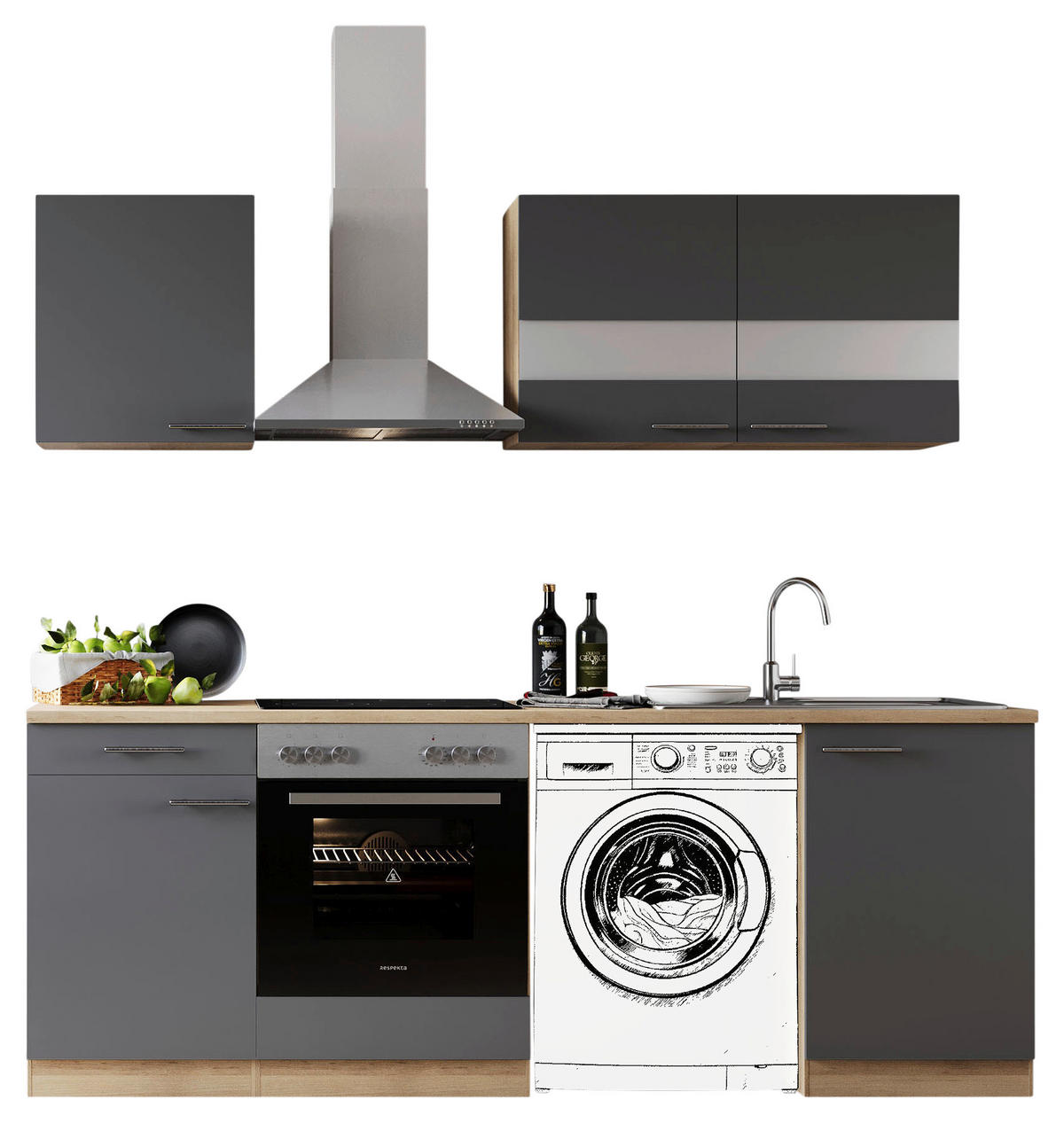 MODULKÖK 220 cm   i grå  - stålfärgad/grå, Basics, metall/trämaterial (220cm) - Respekta
