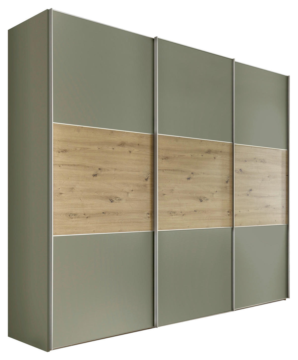 SCHWEBETÜRENSCHRANK 280/222/68 cm 3-türig Salbeigrün, Eiche Artisan  - Salbeigrün/Alufarben, Design, Holzwerkstoff/Metall (280/222/68cm) - Moderano