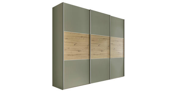 SCHWEBETÜRENSCHRANK  in Salbeigrün, Eiche Artisan  - Salbeigrün/Alufarben, Design, Holzwerkstoff/Metall (280/222/68cm) - Moderano