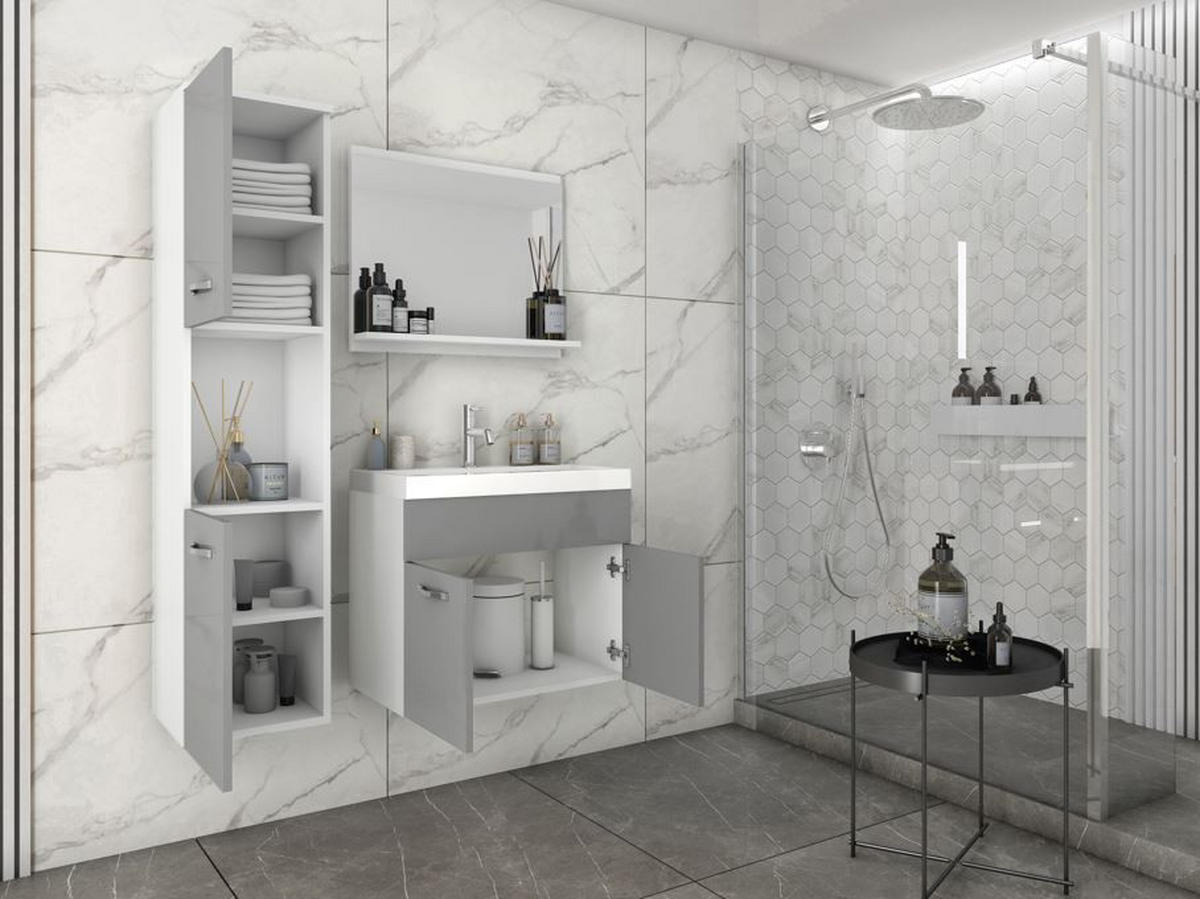 KÚPEĽŇA sivá, biela  - sivá/biela, Lifestyle, kov/kompozitné drevo (90cm) - P & B