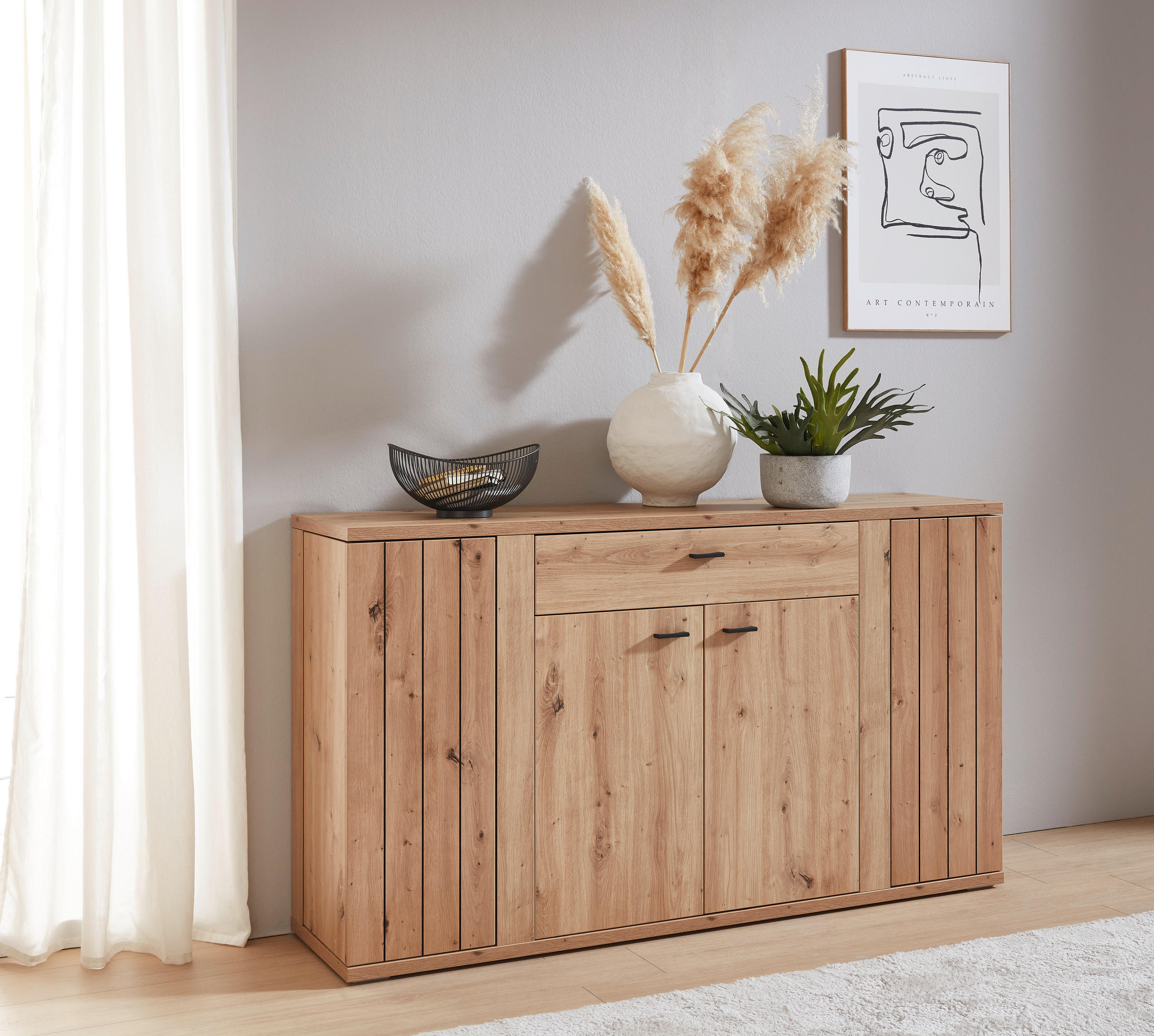 SIDEBOARD Eiche Artisan  160,1/90,7/40,2 cm  - Schwarz/Eiche Artisan, Konventionell, Holzwerkstoff/Kunststoff (160,1/90,7/40,2cm) - Cantus