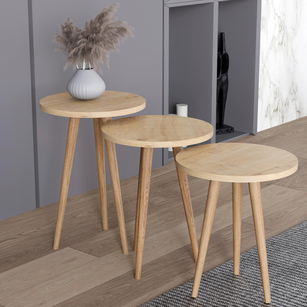 BEISTELLTISCHSET in Holzwerkstoff 34/34/42-47-52 cm  - Honigeiche, Design, Holzwerkstoff (34/34/42-47-52cm) - MID.YOU