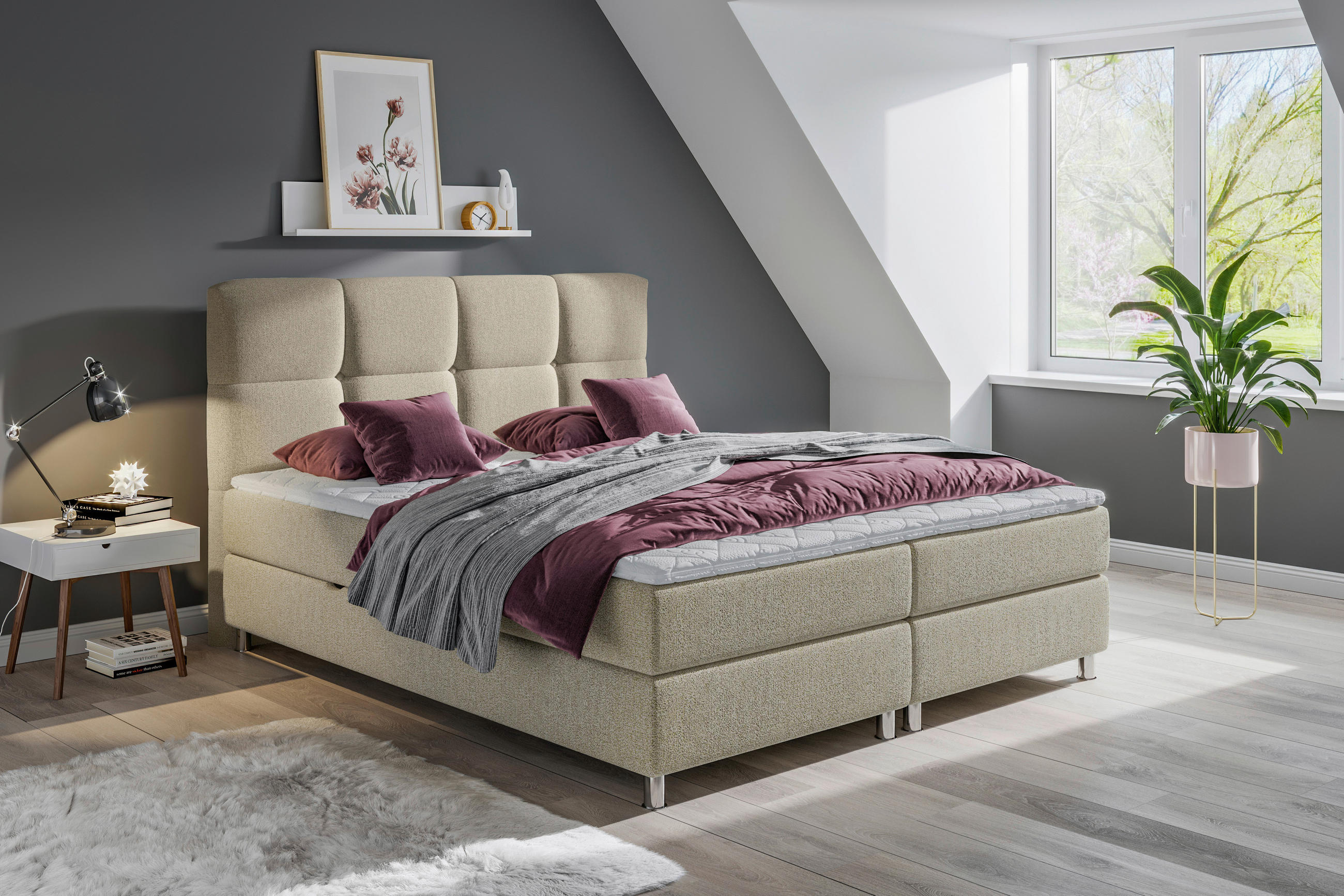 BOXBETT 160/200 cm  in Beige  - Chromfarben/Beige, Design, Textil/Metall (160/200cm) - Ti'me