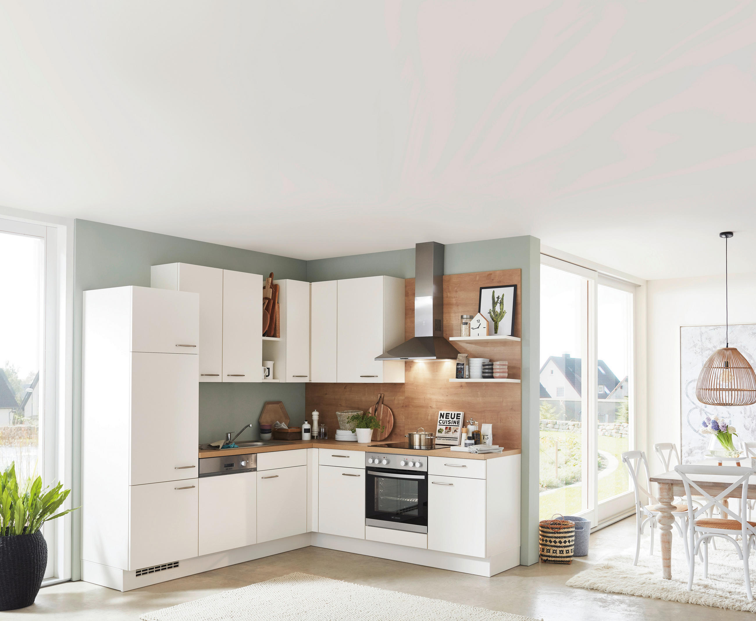 ECKKÜCHE 245/225 cm  in Eichefarben, Magnolie  - Eichefarben/Magnolie, Design, Holzwerkstoff (245/225cm) - Celina