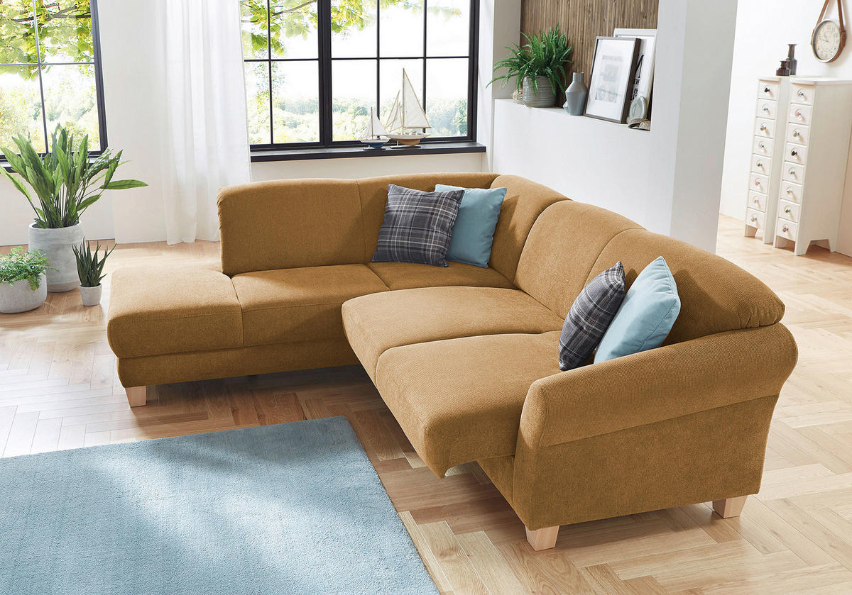 ECKSOFA in Flachgewebe Senfgelb  - Senfgelb/Naturfarben, Konventionell, Holz/Textil (212/257cm) - Sit & More