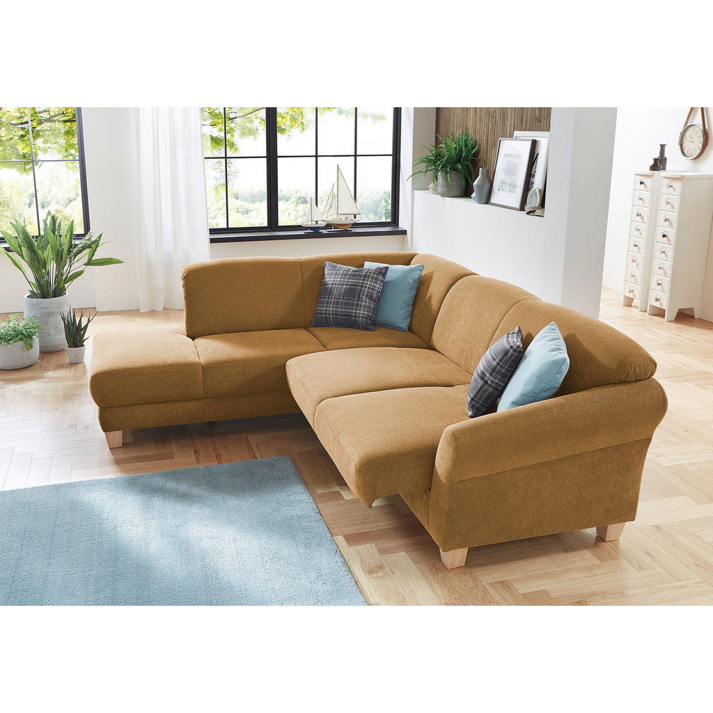 Thumbnail - Sit & More Ecksofa, Senfgelb, Textil, Buche, 6-Sitzer, Ottomane links, L-Form, 257x212 cm, Goldenes M, DGM-Klimapakt, Oe...