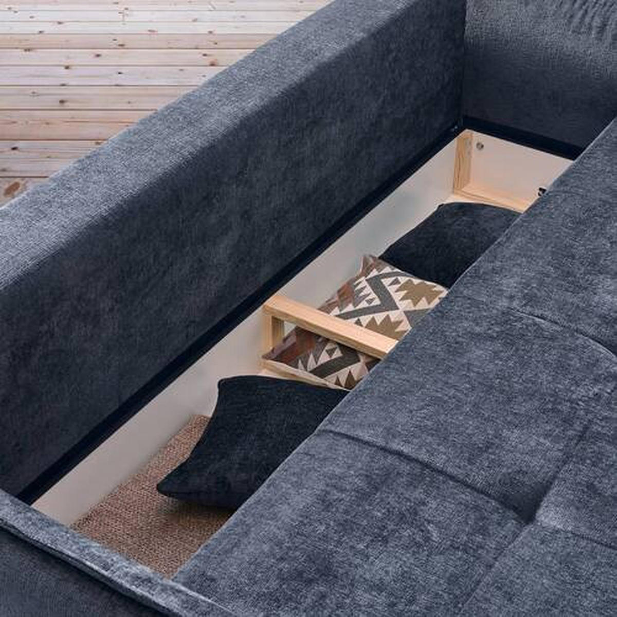 BOXSPRINGSOFA in Chenille Dunkelblau  - Schwarz/Dunkelblau, Modern, Kunststoff/Textil (235/95/108cm) - Hom`in