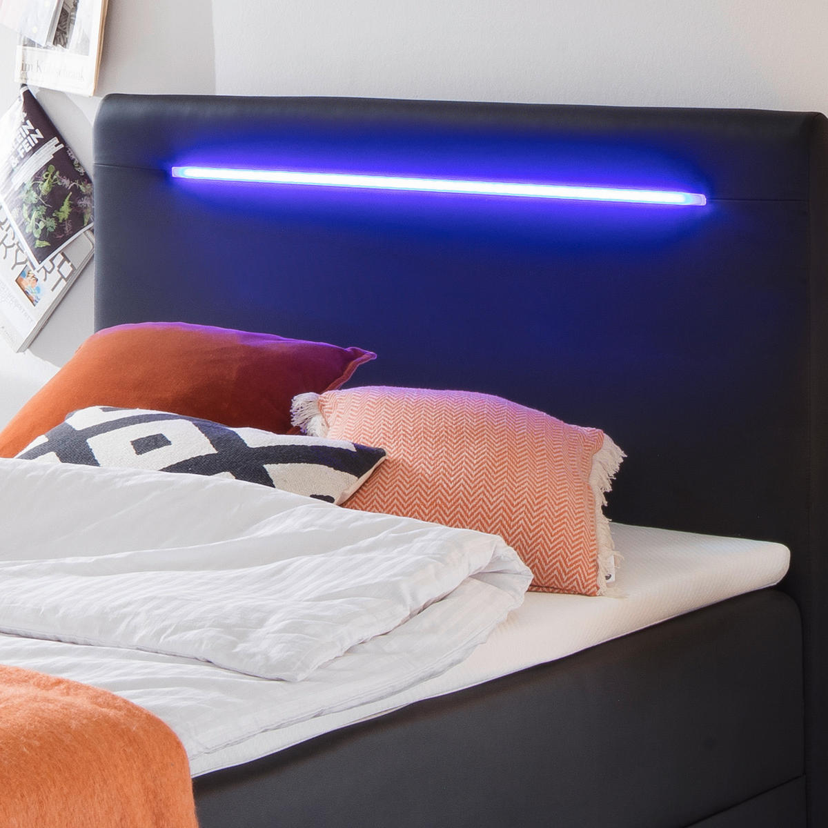 BOXBETT 140/200 cm  in Schwarz  - Edelstahlfarben/Schwarz, MODERN, Kunststoff/Textil (140/200cm) - Livetastic