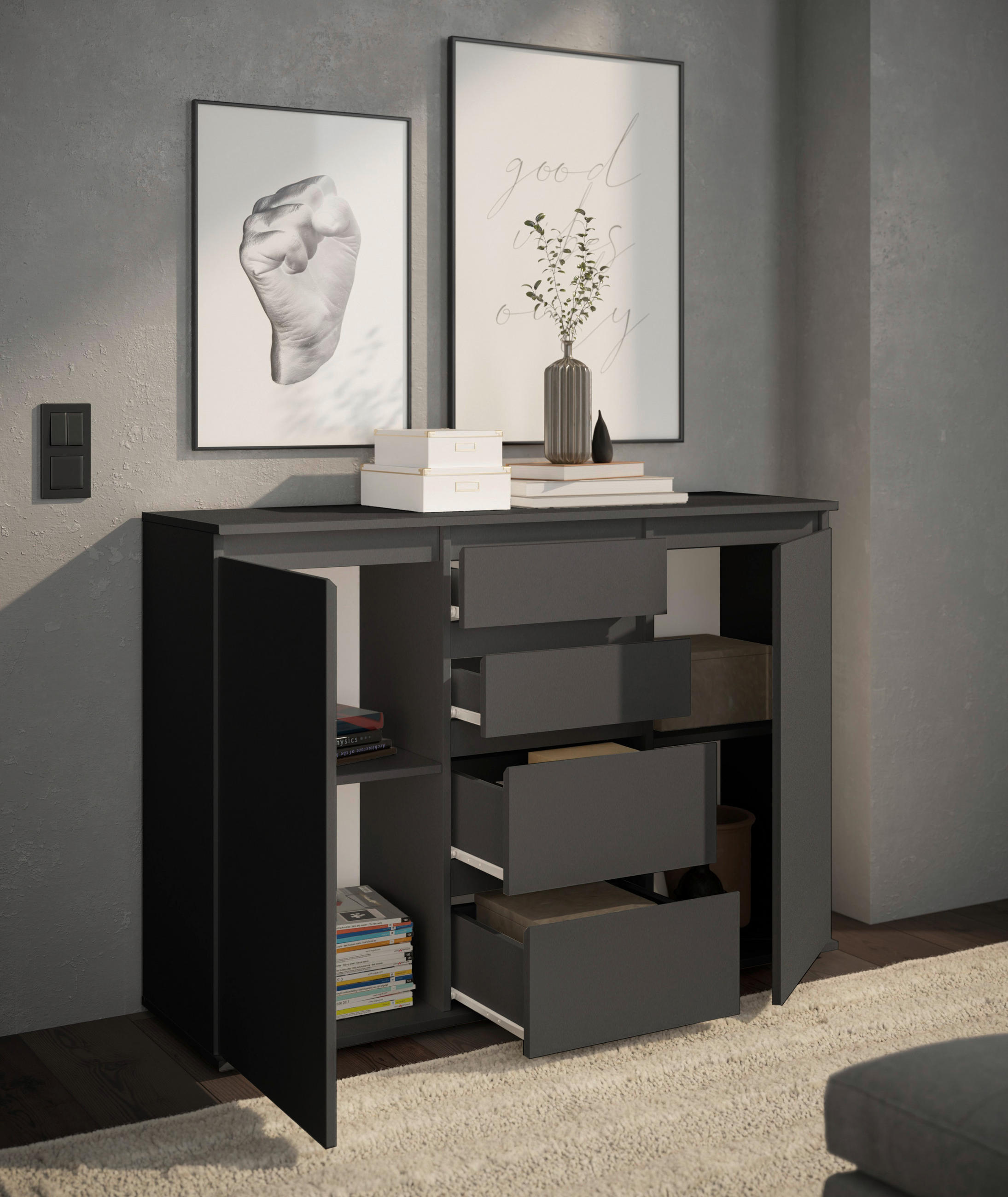 KOMMODE Brest  in 119/84/35 cm  - Anthrazit/Grau, Design, Holzwerkstoff/Kunststoff (119/84/35cm) - Boxxx