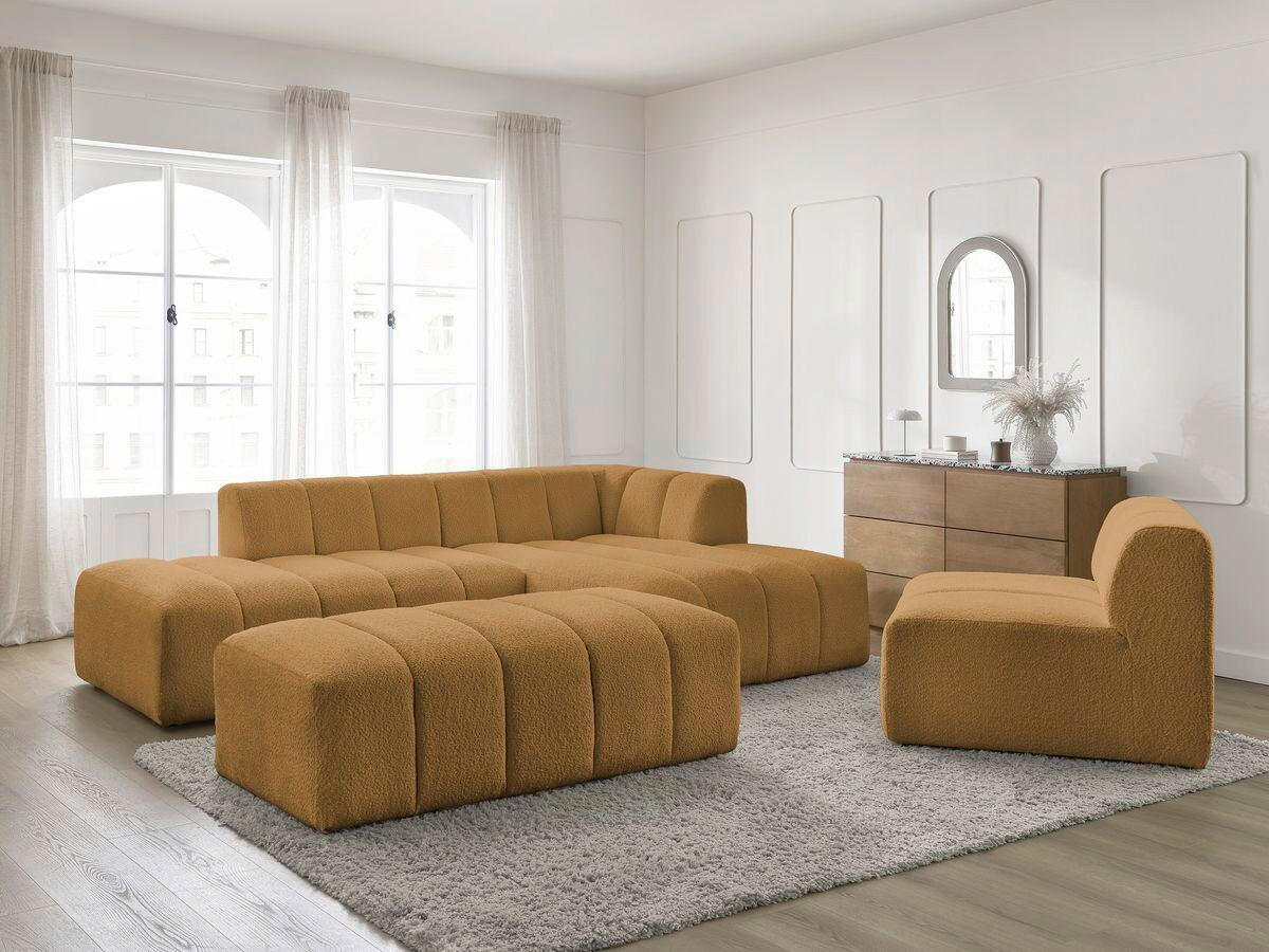 ECKSOFA Ottomane rechts  ANNECY Gelb Bouclé  - Gelb/Schwarz, MODERN, Kunststoff/Textil (262/170cm)