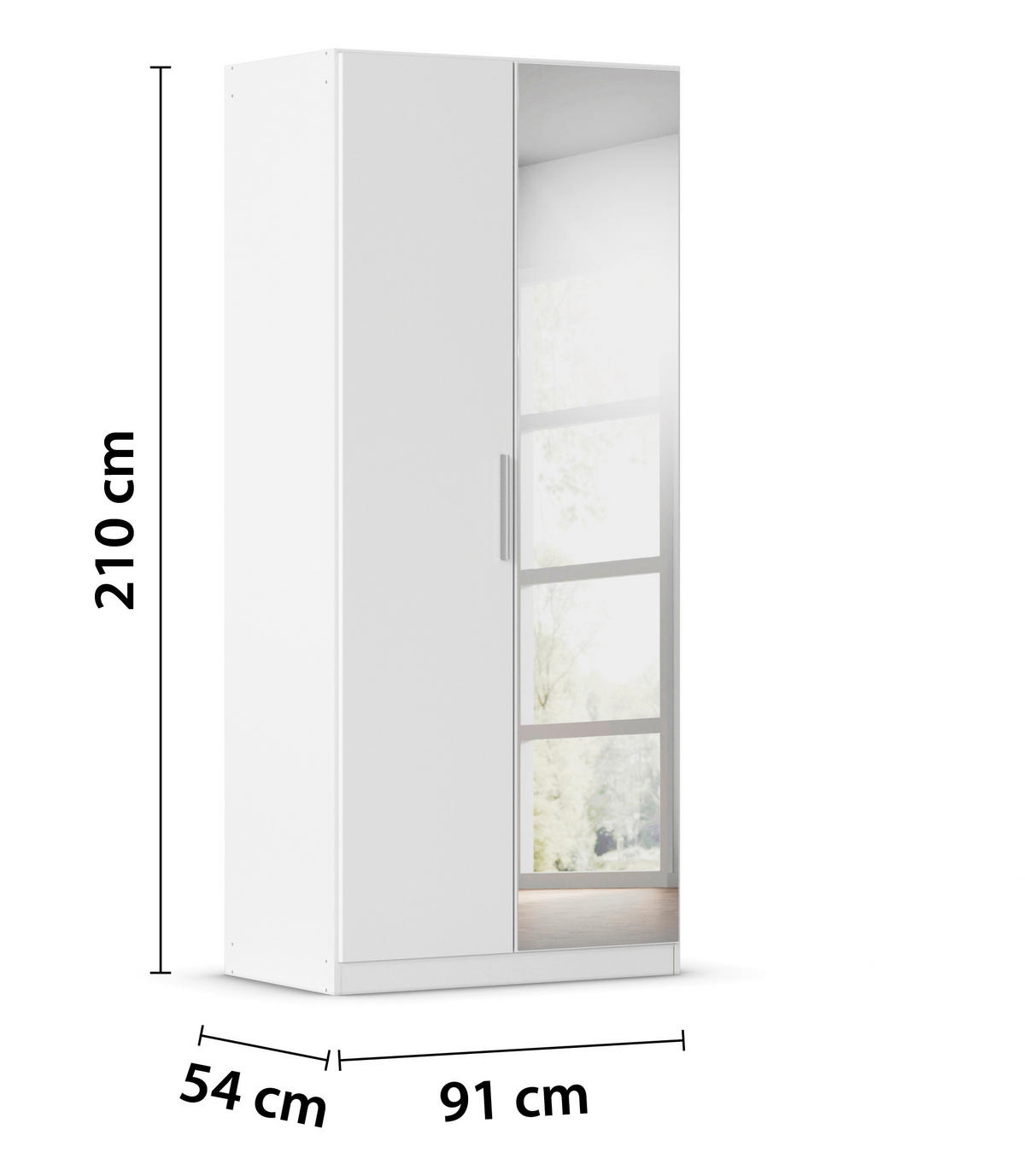 DREHTÜRENSCHRANK 91/210/54 cm,  in Weiß, 2-türig  - Alufarben/Weiß, KONVENTIONELL, Glas/Holzwerkstoff (91/210/54cm) - home24