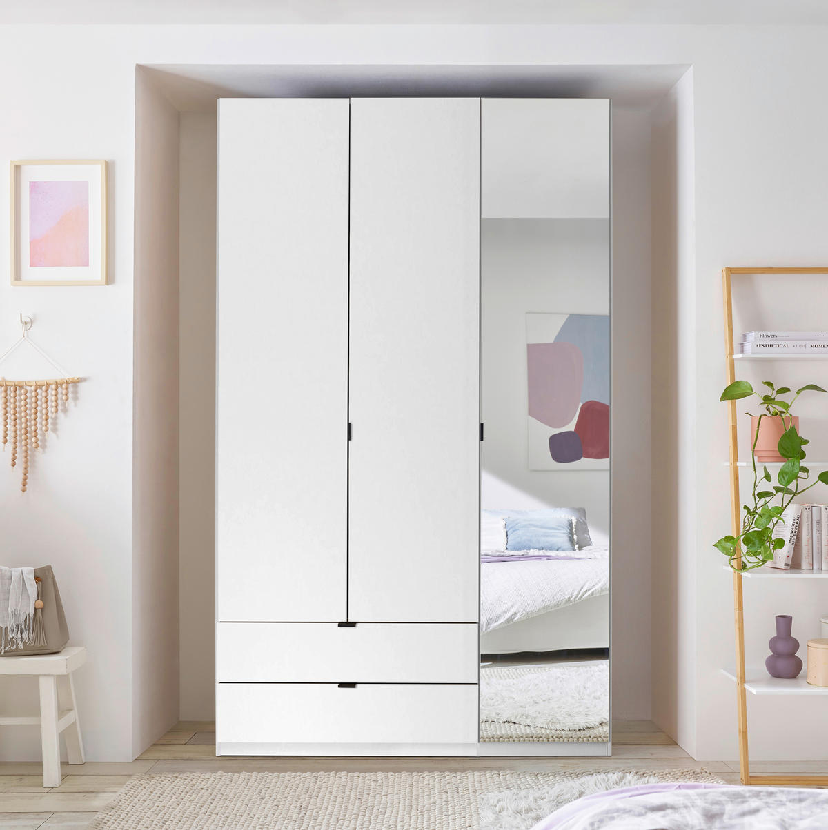 DREHTÜRENSCHRANK 135,4/225,5/57 cm 3-türig Weiß  - Schwarz/Weiß, MODERN, Glas/Holzwerkstoff (135,4/225,5/57cm) - Xora
