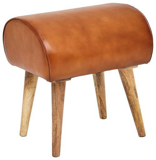 HOCKER Echtleder Braun  - Naturfarben/Braun, MODERN, Leder/Holz (45/53/40cm) - MID.YOU