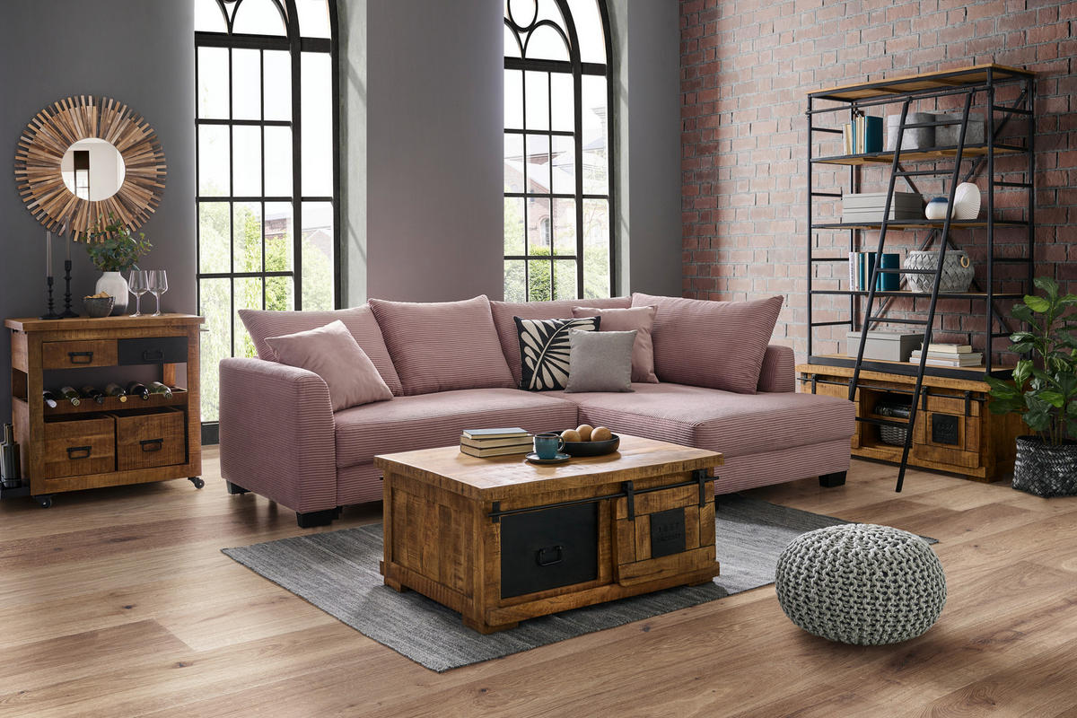 ECKSOFA Rosa Cord  - Schwarz/Rosa, KONVENTIONELL, Holz/Textil (267/181cm) - Carryhome