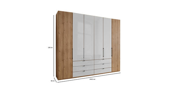 FALTTÜRENSCHRANK 250/236/58 cm 6-türig Weiß, Eiche Bianco - Schieferfarben/Eiche Bianco, KONVENTIONELL, Glas/Holzwerkstoff (250/236/58cm) - Dieter Knoll