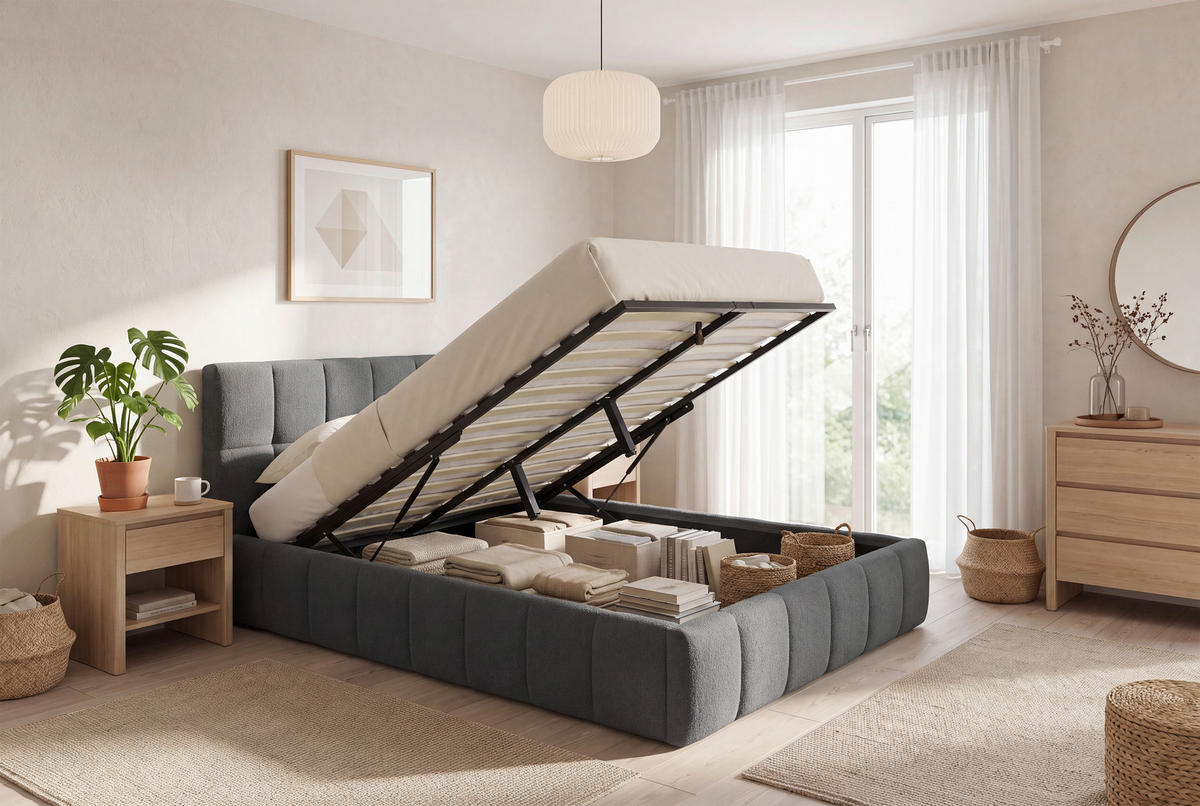 POLSTERBETT 140/200 cm  Grau  - Naturfarben/Grau, Modern, Holz/Kunststoff (140/200cm) - Livetastic