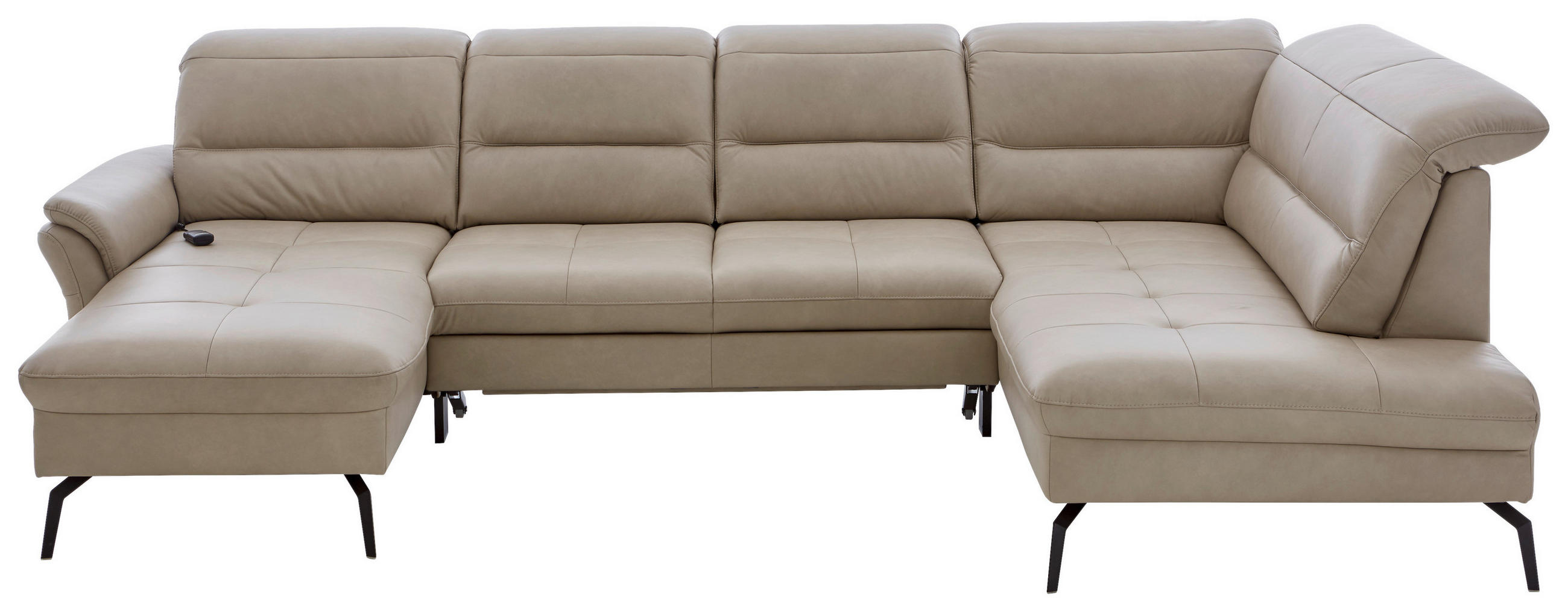 WOHNLANDSCHAFT in Echtleder Beige  - Beige/Schwarz, Design, Leder/Metall (181/336/206cm) - Beldomo Speed