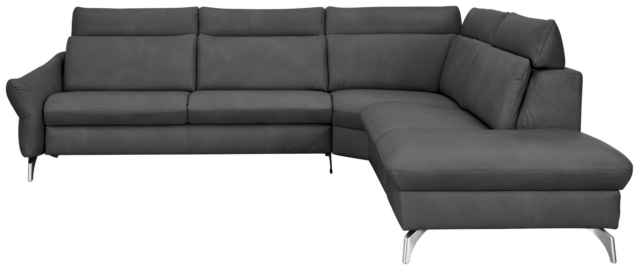 ECKSOFA in Echtleder Dunkelgrau  - Edelstahlfarben/Dunkelgrau, Konventionell, Leder/Metall (296/242cm) - Himolla Komfortklass