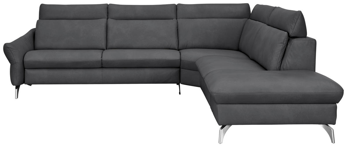 ECKSOFA in Echtleder Dunkelgrau  - Edelstahlfarben/Dunkelgrau, Konventionell, Leder/Metall (296/242cm) - Himolla Komfortklass