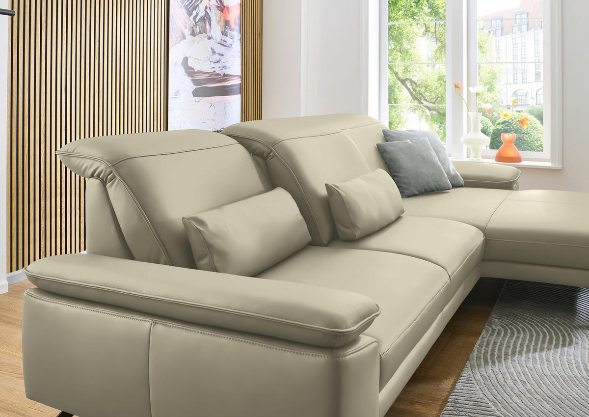 ECKSOFA in Echtleder Naturfarben  332/193 cm  - Schwarz/Naturfarben, Design, Leder/Metall (332/193cm) - Dieter Knoll