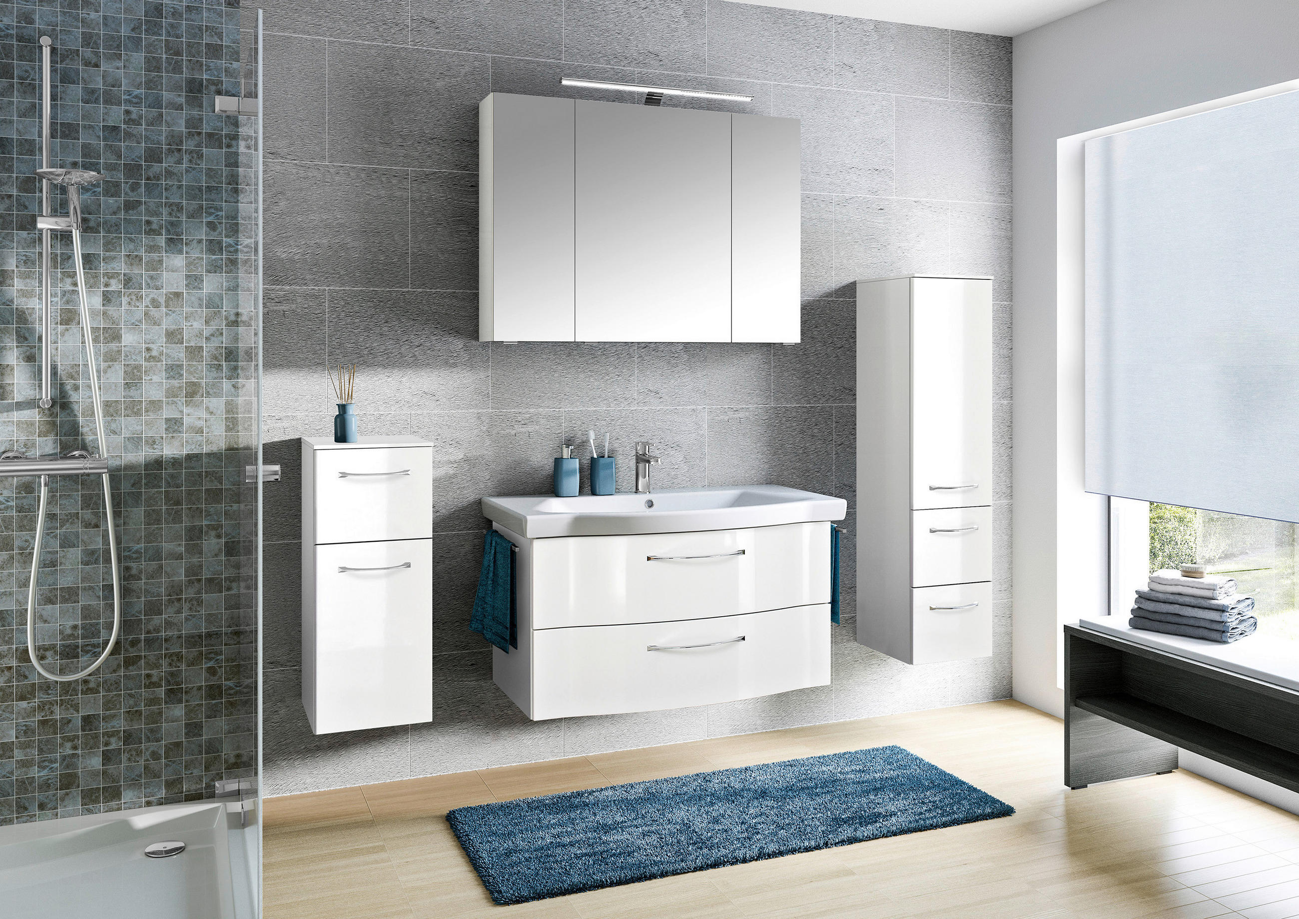 BADEZIMMER 5-teilig in 158 cm - Chromfarben/Weiß Hochglanz, KONVENTIONELL, Glas/Keramik (158cm) - Pelipal
