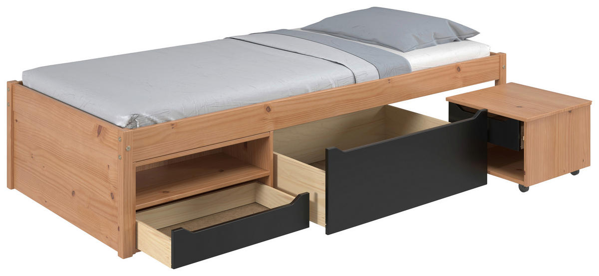 STAURAUMBETT 90/200 cm  in Naturfarben, Schwarz   - Schwarz/Naturfarben, Modern, Holz/Holzwerkstoff (90/200cm) - MID.YOU