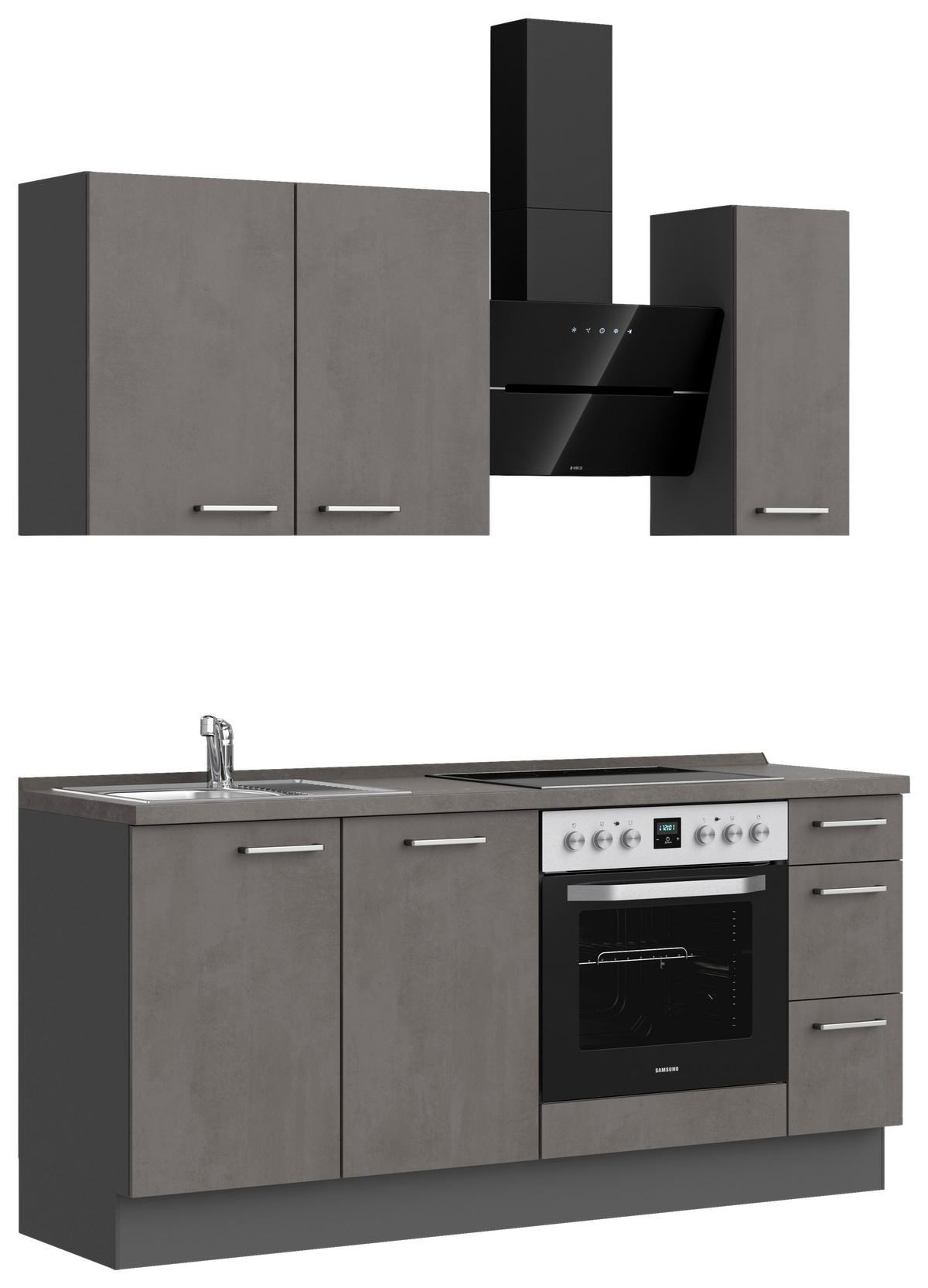 KÜCHENBLOCK Riva 180 cm  in Schieferfarben  - Schieferfarben/Edelstahlfarben, MODERN, Holzwerkstoff/Metall (180cm) - Nobilia