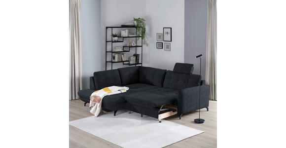 ECKSOFA in Flachgewebe, Leinenoptik Dunkelblau 208/247 cm - Schwarz/Dunkelblau, Design, Textil/Metall (208/247cm) - Xora