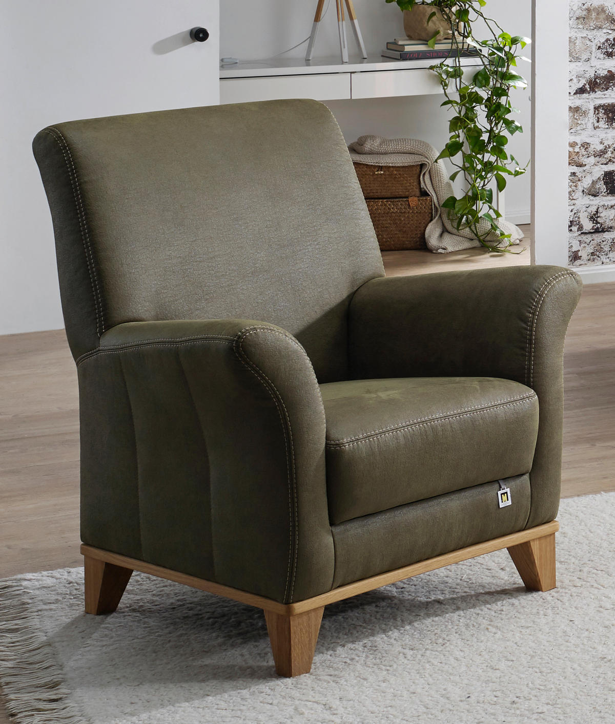 SESSEL in Lederlook Dunkelgrün  - Dunkelgrün/Beige, ROMANTIK / LANDHAUS, Holz/Textil (86/96/87cm) - Landscape