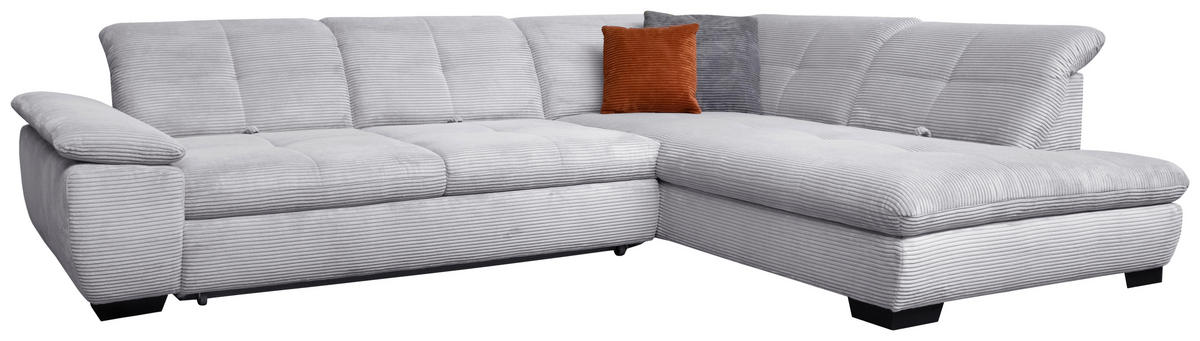 ECKSOFA in Cord Hellgrau  313/242 cm  - Hellgrau/Schwarz, Design, Textil/Metall (313/242cm) - Xora