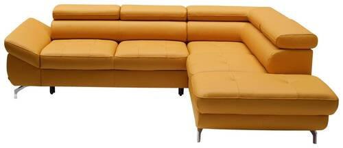 ECKSOFA Currygelb Echtleder  - Currygelb/Silberfarben, Design, Leder/Metall (270/220cm) - Novel
