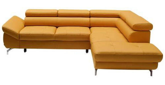 ECKSOFA Currygelb Echtleder - Currygelb/Silberfarben, Design, Leder/Metall (270/220cm) - Novel