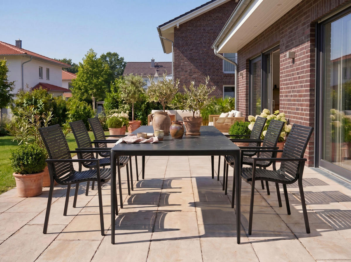 GARTENTISCH 220/100/73,5 cm Metall, Stein rechteckig  - Anthrazit, Design, Stein/Metall (220/100/73,5cm) - Dieter Knoll